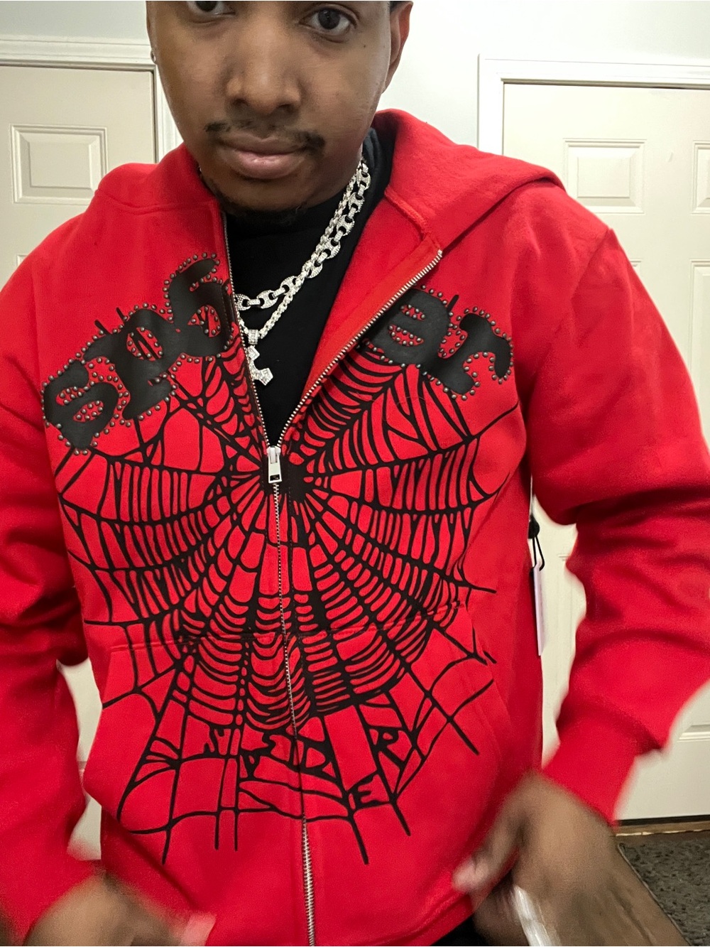 Sp5der OG Web Studded Zip Hoodie